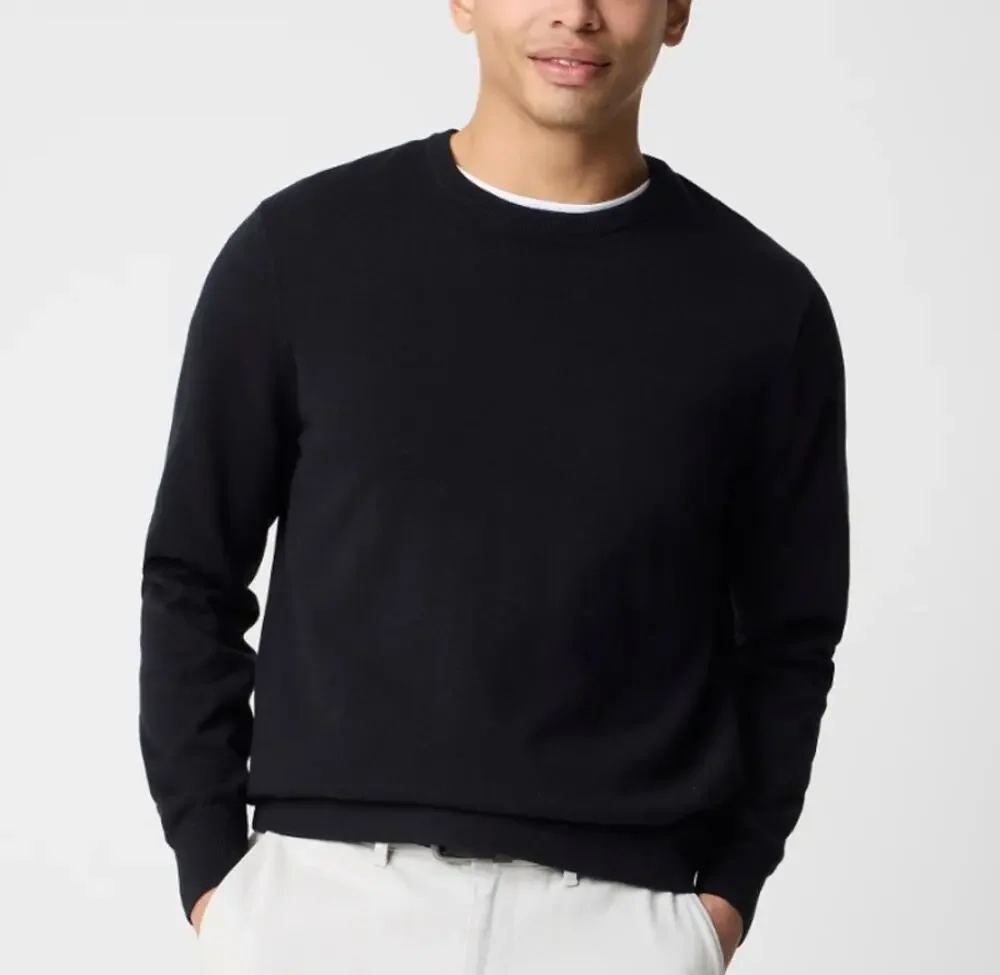 J.Crew Cotton Crewneck Sweater-Tee Mens S Black Classic Fit Lightweight Pullover